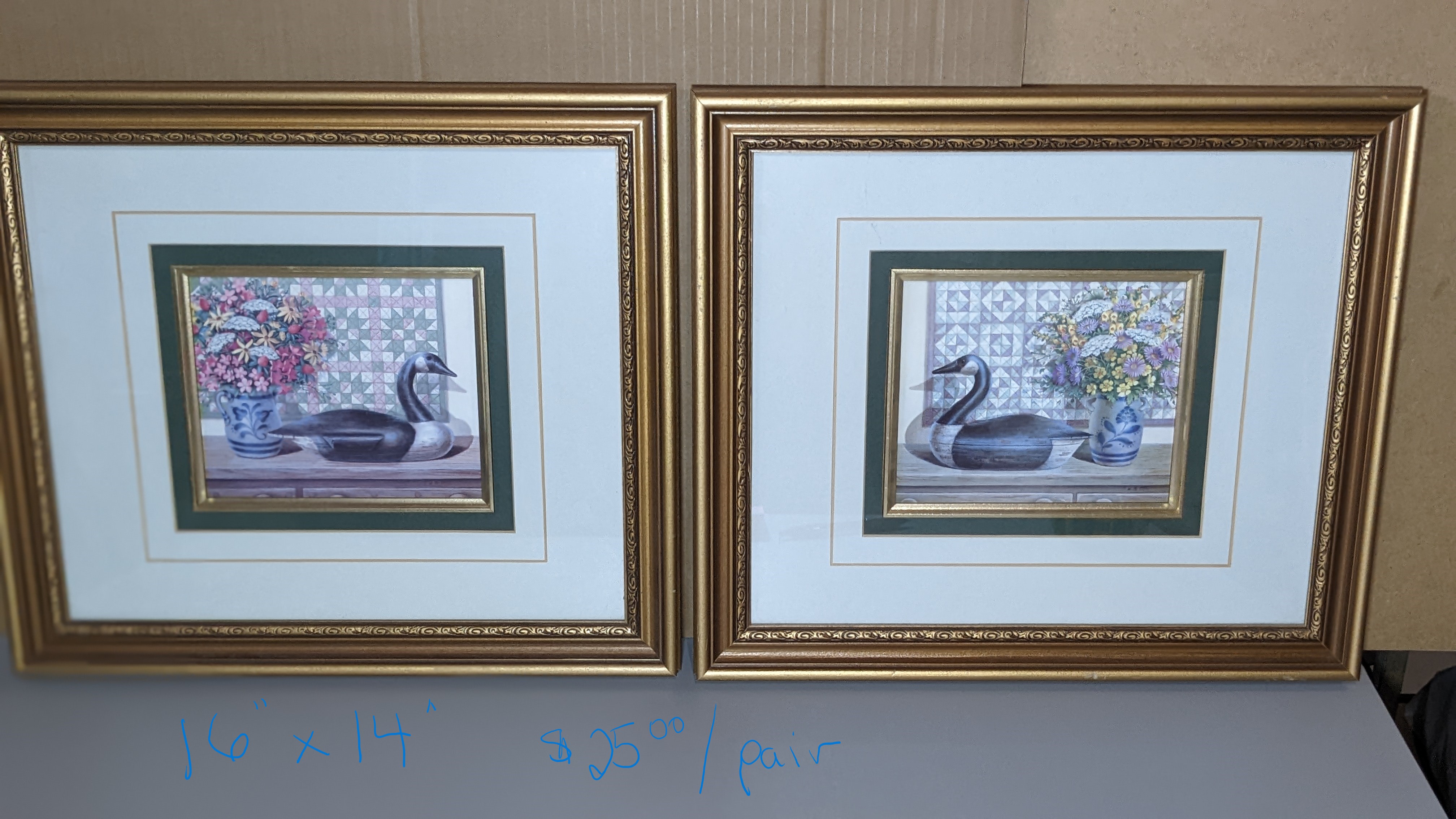 ART - Canadian Geese framed brass and wood