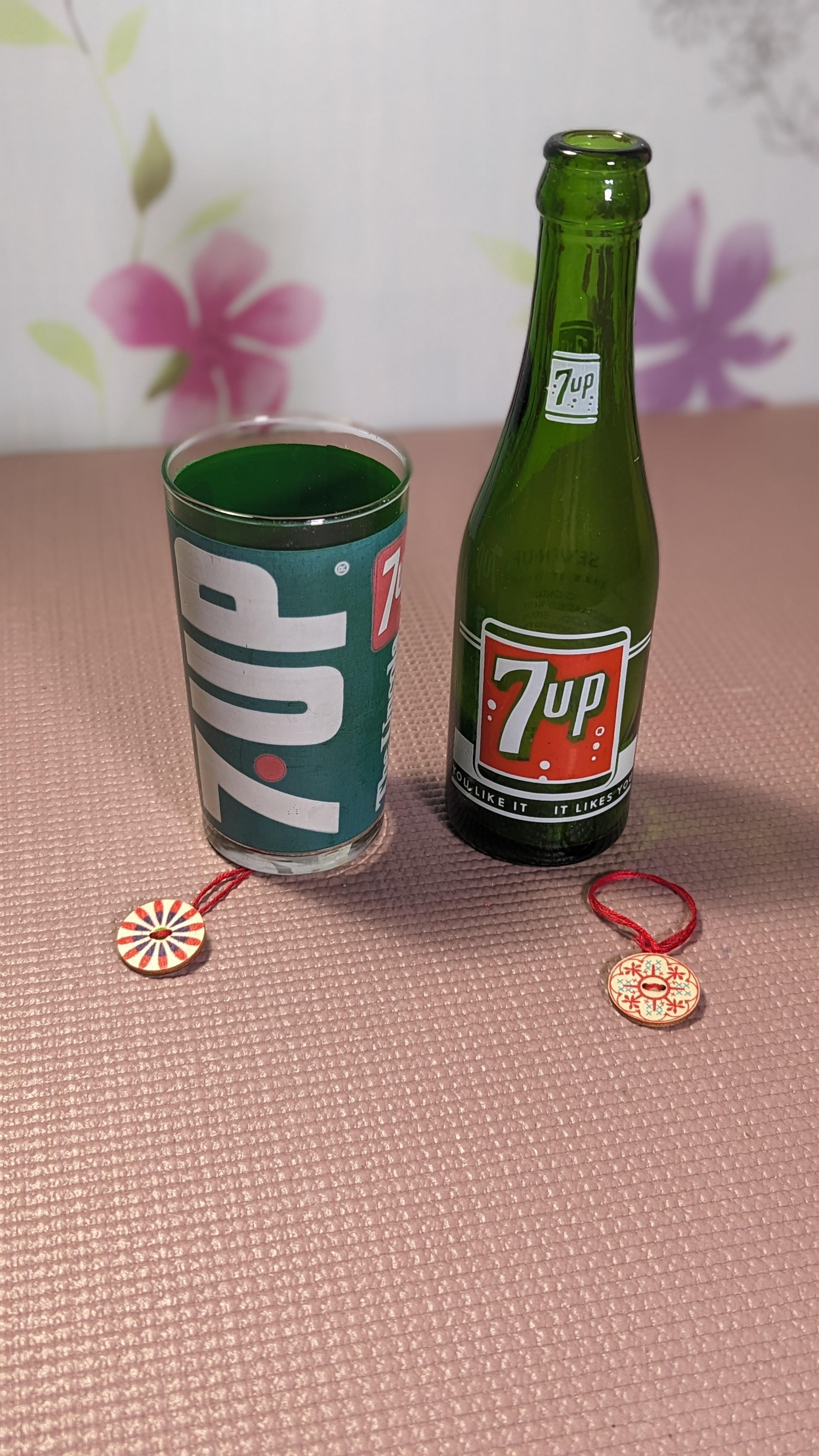 7UP Glass and Bottle 1970s